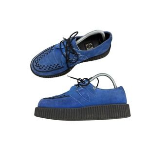 T.U.K. Blue Suede Viva Mondo Creeper Shoes Woven Interlace Platform Women Size 9